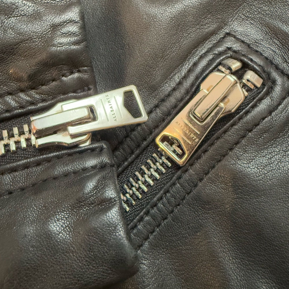 AllSaints Black Leather Biker Jacket - Picture 6 of 8